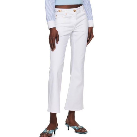 VERSACE white cropped flared Jeans